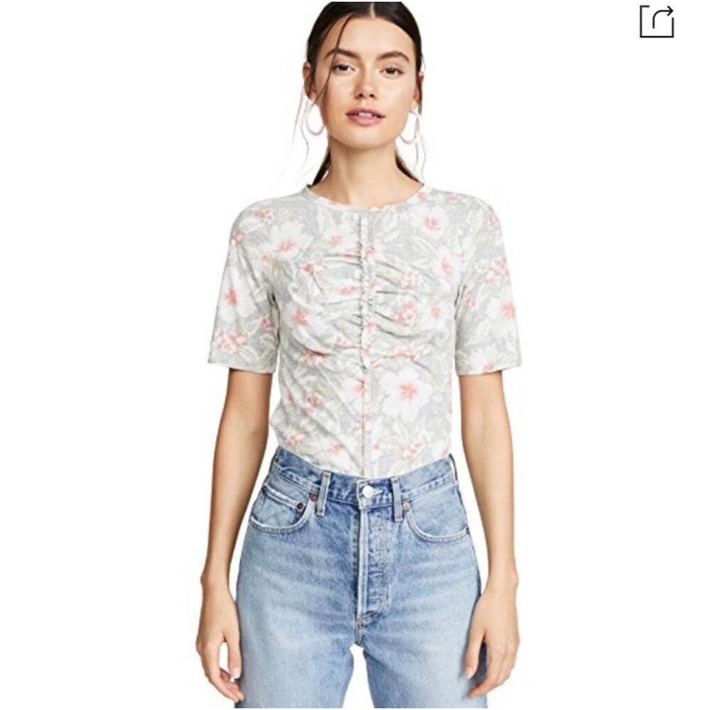 NWT REBECCA TAYLOR Kamea Floral Cotton Short Sleeve Top Grey Melange Small